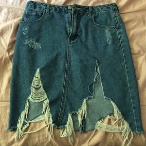 Distress Denim Skirt